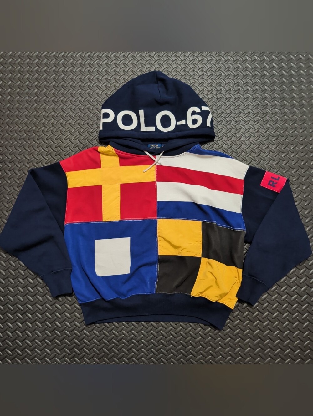 POLO RALPH LAUREN Iconic SIGNAL FLAG pullover fleece hoodie size medium